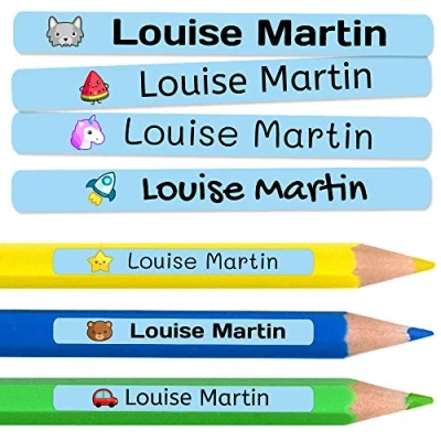 Image of 150 Personalised Sticky Labels for Pencils and Ballpoint Pens School Stickers with Name Marking Items Waterproof Nursery Dimensions 4.6 x 0.6 cm