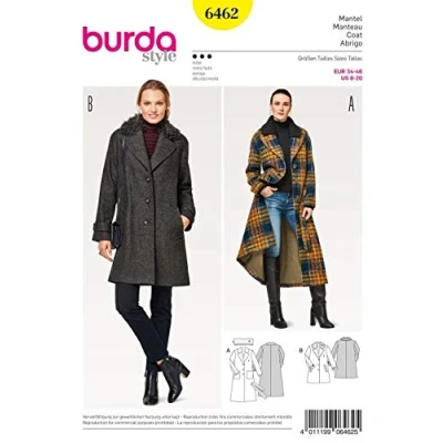 Image of Burda B6462 Pattern 6462 Coat, Paper, White, 19 x 14 0.5 cm