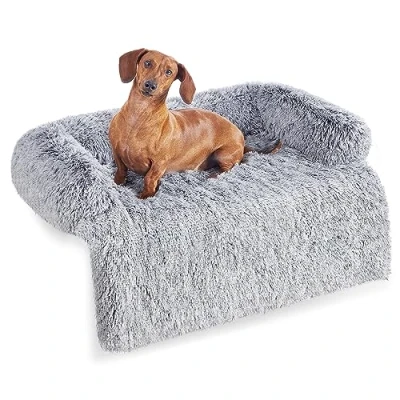 Image of Feandrea FluffyHug Dog Sofa Bed, Cover, Calming L, for Medium Dogs, 95 x 85 16 cm, Grey Ombré PGW222G01