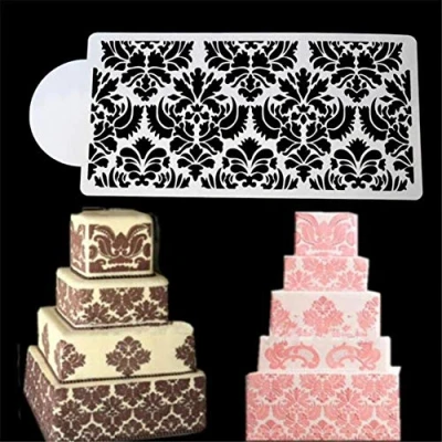 Image of Flower Shape Cake Stencil,Cake Lace Stencil,Fondant Side Brim Border Decoration Mould,Cake Template Mold,Wedding Decorating Tools,Plastic Coffee Stencils,Sugar Sieve,Baking Tool