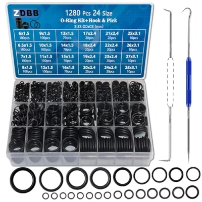 Image of ZDBB 1280 Pcs 24 Size Rubber O Ring Assortment Kit with Pick and Hook Set for Pressure Washer Faucet Plumbing OD 6mm 28mm
