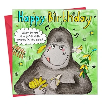 Image of Twizler Childrens Birthday Card with Gorilla Design Funny Joke Happy Kids for Boy or Girl