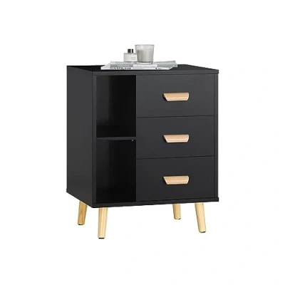 Image of SoBuy FBT95 SCH, Bedside Table with 3 Drawers, Side End Sofa Nightstand Telephone Lamp Table, Black