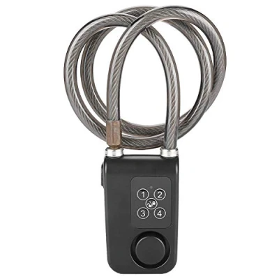 Image of Black Smart Bike Lock, Combination Lock with Waterproof for Bicycle and Gate, Anti Theft Cable 110db Alarm High Security Keyless