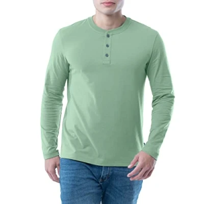Image of Lee Men&#039;s Long Sleeve Soft Washed Cotton Henley T Shirt, Basil, 42/44