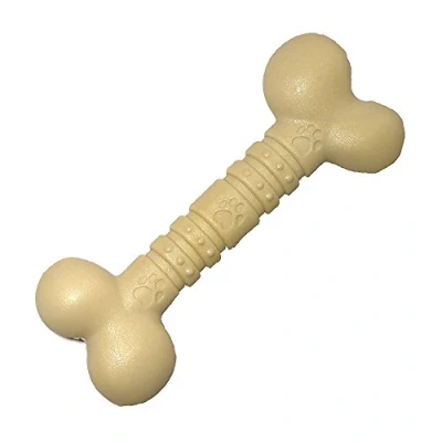 Image of Rosewood small tough and durable chew teething bone shaped dog toy for all dogs puppies made of nylon material, Chicken flavoured scented, Cream