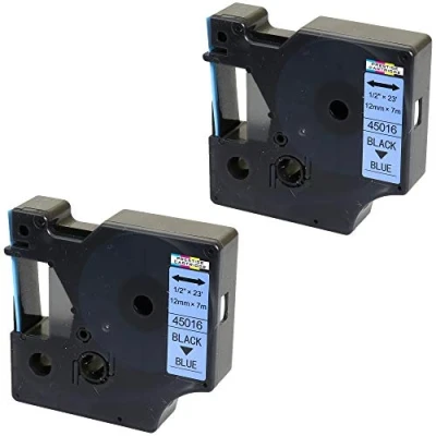 Image of 2X Compatible Tapes 45016 S0720560 Black on Blue 12mm x 7m Replacement for LabelManager LM 160 210D 220P 260P 280 360D 420P 450D 500TS PnP MobileLabeler LabelPoint LabelWriter LW 400 450 Duo