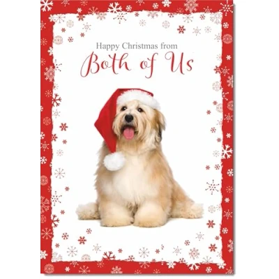 Image of doodlecards From Both Of Us Christmas Card Dog with Santa Hat Medium Size for Plain Envelope