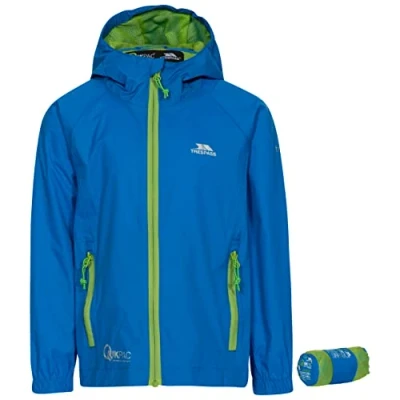 Image of Trespass Qikpac Jacket, Cobalt, 3/4, Compact Packaway Waterproof Jacket Kids Unisex, Age 3 4, Blue
