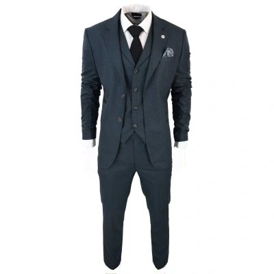 Image of TruClothing Mens 3 Piece Olive Prince Of Wales Check Suit Size 50 (Chest)