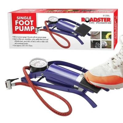 Image of New Single Barrel Cylinder AIR INFLATOR Foot Pump CAR Van Bicycle Bike TYRE Portable Thumb Lock Connector Saving and Labor TIME with Accurate Pressure Gauge