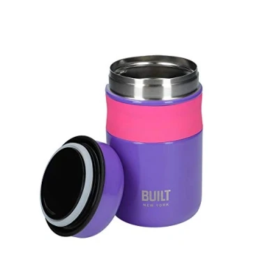 Image of BUILT Double Wall Vacuum Insulated Food Flask for Hot and Cold Foods, Stainless Steel, Purple, 490 ml