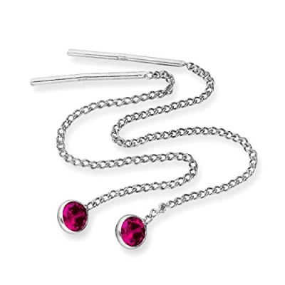 Image of Sterling Silver &amp; Round Ruby CZ Crystal July Birthstone Pull Thru Earrings