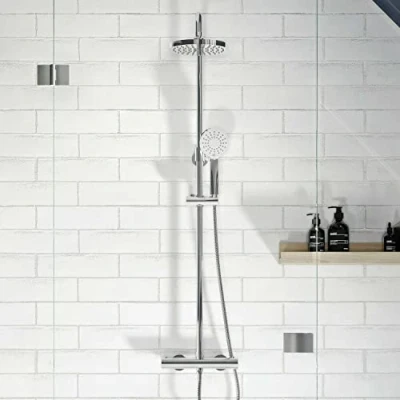 Image of Gainsborough GDRP Thermostatic Cool Touch Bar Mixer Shower with Adjustable &amp; Drencher Heads Round 3 Spray Patterns Riser Rail Chrome