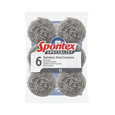 Image of Spontex Specialist Stainless Steel Scourers XL Silver (Pack of 6)