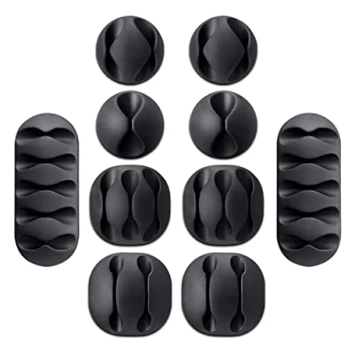 Image of Rohans Desktop Cable Holder Clips, 10 Pack Management Cord Organiser Clips Silicone Adhesive for USB Charging Mouse Wire PC Office Home (Black)
