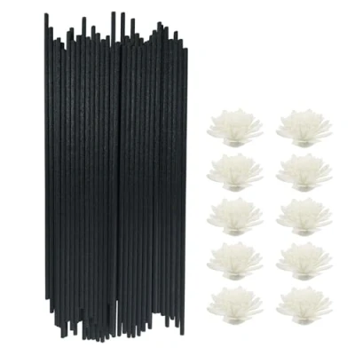 Image of Diffuser Sticks,50 Pcs Black Fiber Aroma Fragrance Refill Sticks Refills with 10 Aromatherapy Flowers,Essential Oil Replacements for Home Office Hotel Party Wedding
