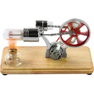 Image of SDYGDB Stirling Engine Motor Kit Steam Heat Electricity Power Generator with LED Light Educational Hot Air Model Learning Science Experiment Toys for Kids Students(silver)