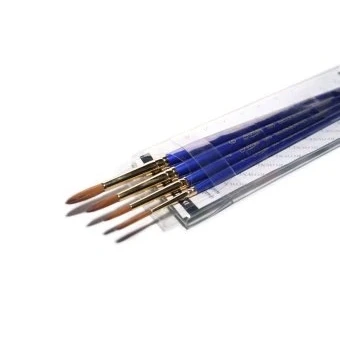 Image of Daler Rowney Sapphire Watercolour Brush, Sable &amp; Synthetic Blend, Short Handle, Script and Round, , Wallet, Fine Detail Set, 4 Assorted Brushes