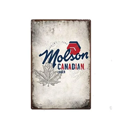 Image of Beer Tin Sign Molson Canadian Lager Metal Plaque Retro Vintage Poster Wall Art Decor 8x12 Inches