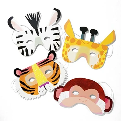Image of Talking Tables Jungle Theme Supplies Safari Zoo Masks for Birthday Party Paper, 8 Pack, KidsMasks, Medium