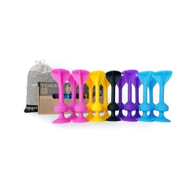 Image of TOSSIT Game Set Indoor, Outdoor Suction Cup Throwing Party Family Pack, 4 colors Pink Purple Light Blue Yellow Portable Fun that sucks!