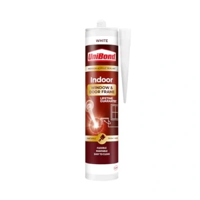 Image of UniBond Indoor Window &amp; Door Frame Sealant, White Acrylic Paintable from 1 Hour, x 467g Cartridge