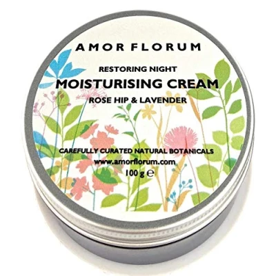 Image of Amor Florum Moisture Restoring Night Cream 99% Natural Rosehip, Lavender. Protects, Hydrates, Soothes, Repairs. pH 5.5, Sensitive Skin 100ml