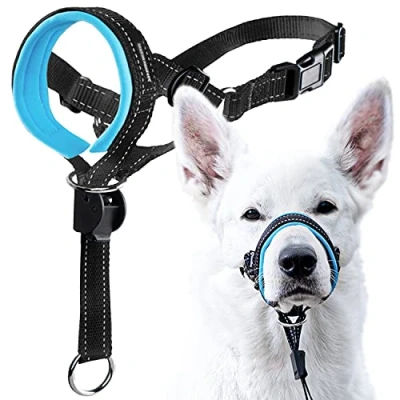 Image of GoodBoy Dog Head Halter with Safety Strap Stops Heavy Pulling On The Leash Padded Headcollar for Small Medium and Large Sizes Collar Training Guide Included (Size 4, Blue)