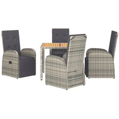 Image of Vidaxl 5 Piece Garden Dining Set Grey Poly Rattan&amp;Solid Wood Acacia