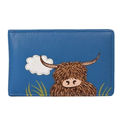 Image of Mala Leather Credit Card Holder Highland Cow (Blue)