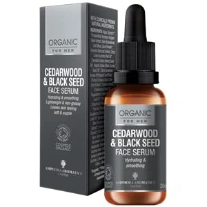 Image of Amphora Aromatics Cedarwood &amp; Black Seed Hydrating Face Serum For Men COSMOS Organic 30ml