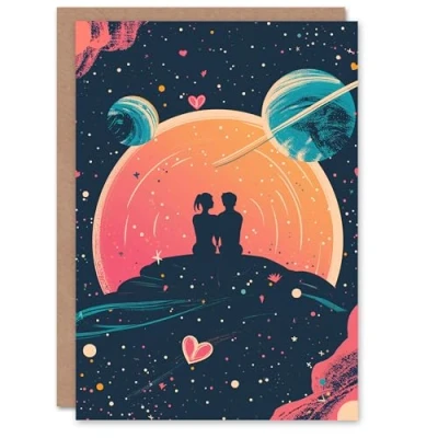 Image of Artery8 Valentines Day Greeting Card Cosmic Sunset Space Universe Stars For Her Wife Partner Custom Personalised