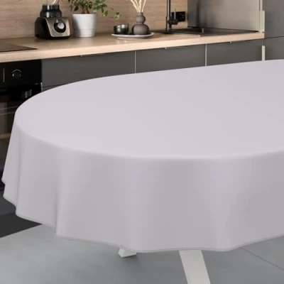 Image of ANRO Oilcloth Tablecloth, Washable, Oilcloth, Garden Outdoor, Indoor, Oval, 200 x 140 cm with Hem, Grey