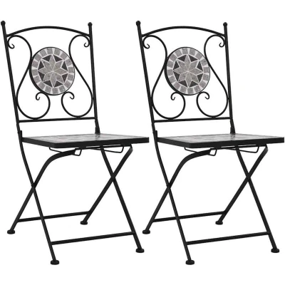 Image of vidaXL Mosaic Bistro Chairs 2 pcs Grey