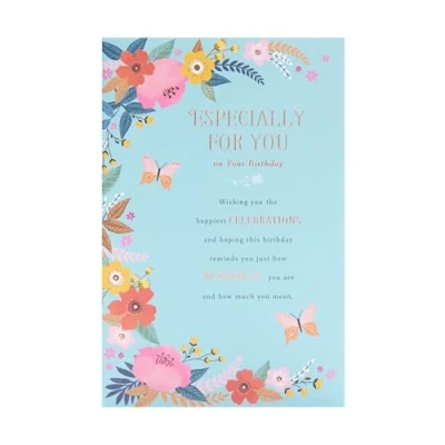 Image of UK Greetings Birthday Card for Her/Friend Blue Floral Design Thinking of You Range