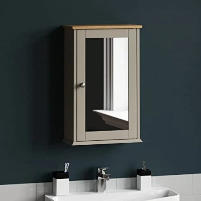 Image of Bath Vida Priano Bathroom Cabinet Single Mirrored Door Wall Mounted, Grey &amp; Oak