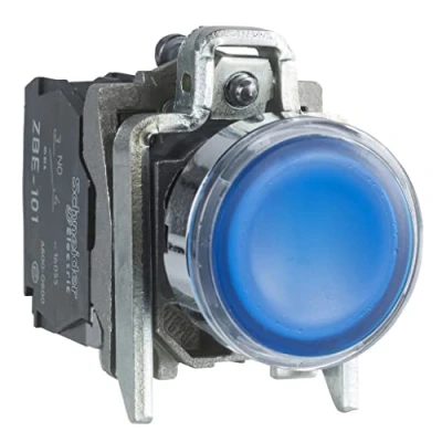 Image of Schneider Electric Harmony XB4 Illuminated Push Button Switch, Metal, Spring Return, 1NO + 1NC, 110…120V AC, 22mm Mount, Flush Operator Profile, XB4BW36G5, Blue