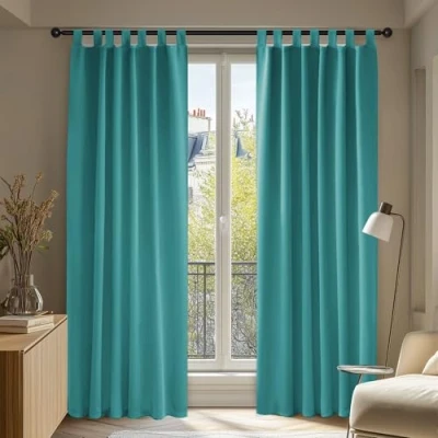 Image of Deconovo Super Soft Window Treatments Noise Reducing and Energy Saving Blackout Curtains Thermal Insulated Tab Top for Boys Room Turquoise W55 x L79 Inch One Pair