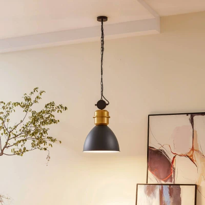 Image of Lucande pendant light Kaeloria, black/brass, aluminium, Ø 35 cm