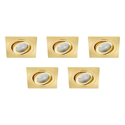 Image of LITECRAFT 5 Pack of IP65 Rated Tiltable Square Recessed Spotlight Downlighter (Satin Brass, 5)