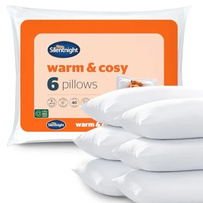 Image of Silentnight Warm &amp; Cosy Pillow 6 Pack Supremely Quality Super Soft Snug Comfy Winter Bed Pillows For Side Back Sleepers Medium Support Machine Washable Hypoallergenic Six