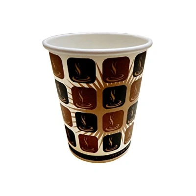 Image of 100 8OZ. (227ml) Mocha Disposable Paper Coffee Cups + FREE Stirrers