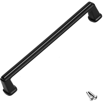 Image of Decoranddecor Cabinet Handle Kitchen Cupboard Door Drawer Pull with Screws Zinc Alloy Bar Hardware (224mm Hole to Hole, Matt Black)