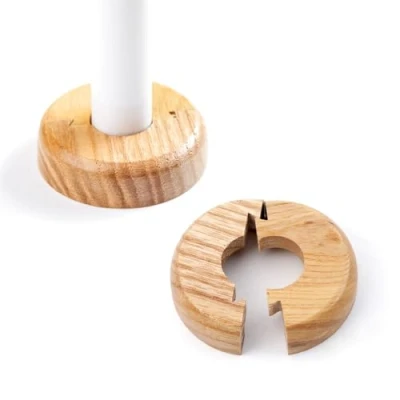 Image of Wooden Radiator Pipe Collars Cover Oak for 15 19mm Pipes Pack of 2 Easy Split Wood to Hide Base