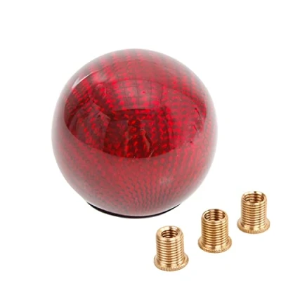 Image of Carbon Fiber Shift Knob Gear Shifter Knobs with 3 Adapter Most Car Decorations Classic (Red, Round)