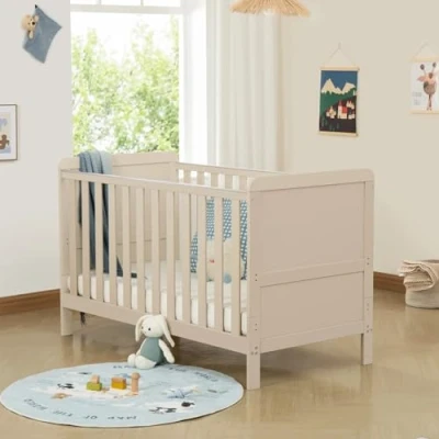 Image of Babymore Caro Urban Cot Bed Cashmere Convertible to Toddler Up 5 Years, 3 Adjustable Mattress Base Positions, Baby With Protective Teething Rails Not Included