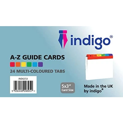 Image of Indigo® Coloured Guide Record Cards Reinforced Mylar A Z White with Tabs Multicoloured (5&quot; x 3&quot;)