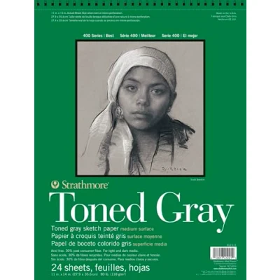 Image of Strathmore 400 Toned 118gsm Paper Spiral Bound Sketchpad, Fine Grain, 11 x 14 in, 24 Sheets, Ideal for Professionals &amp; Students