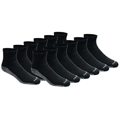 Image of Dickies Men&#039;s Multi pack Dri tech Moisture Control Quarter Socks, Black (12 Pairs), L UK